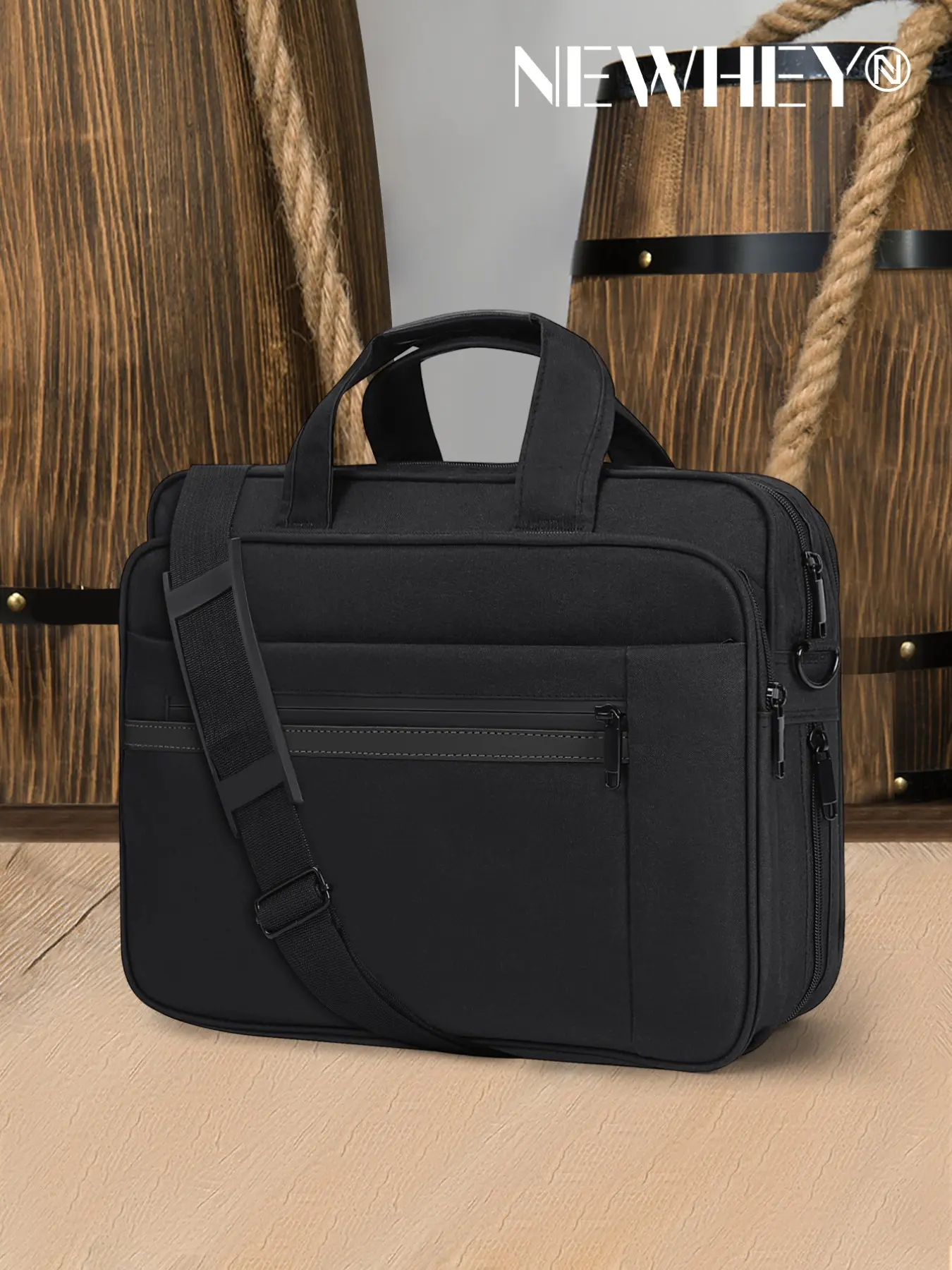 15.6 Inch Expandable Laptop Briefcase, Water-Resistant Canvas Business Bag, Large Capacity Travel Essentials Messenger Shoulder Tote for Work, Travel, College