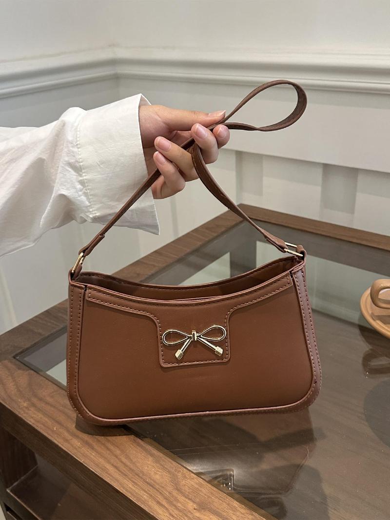 Women's Bow Decorated, Fashionable Solid Color for Daily Used, Casual Trendy Versatile High-quality Daily Commuting Bag Handbag Shoulder Purse