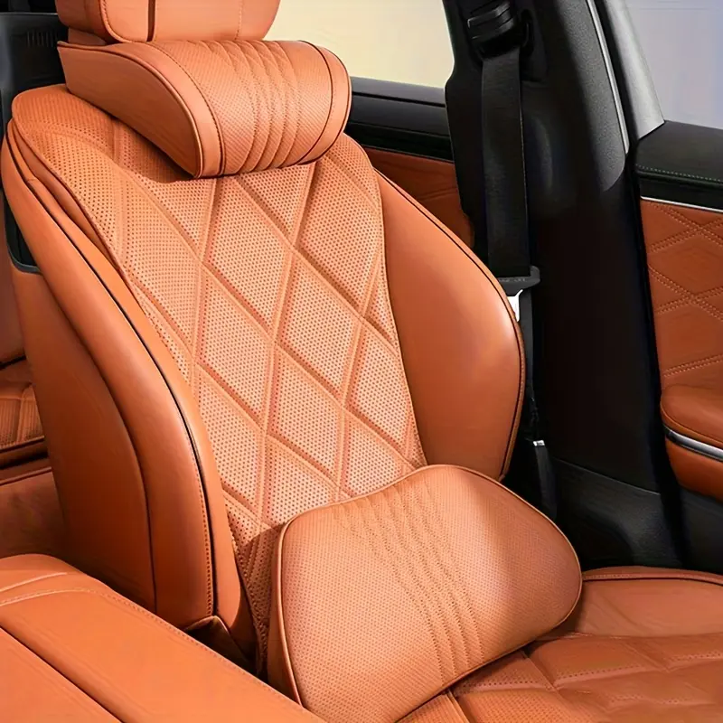 Car Headrest Lumbar Support Set, Car Seat Pillow, Napa Leather Neck Pillow + Pillow, Comfortable And Breathable, Protect Neck Pillow Pillow, Lumbar Support Pillow, Universal for All Seasons, Use All Cars, Car Interior Set, Car Interior Additions