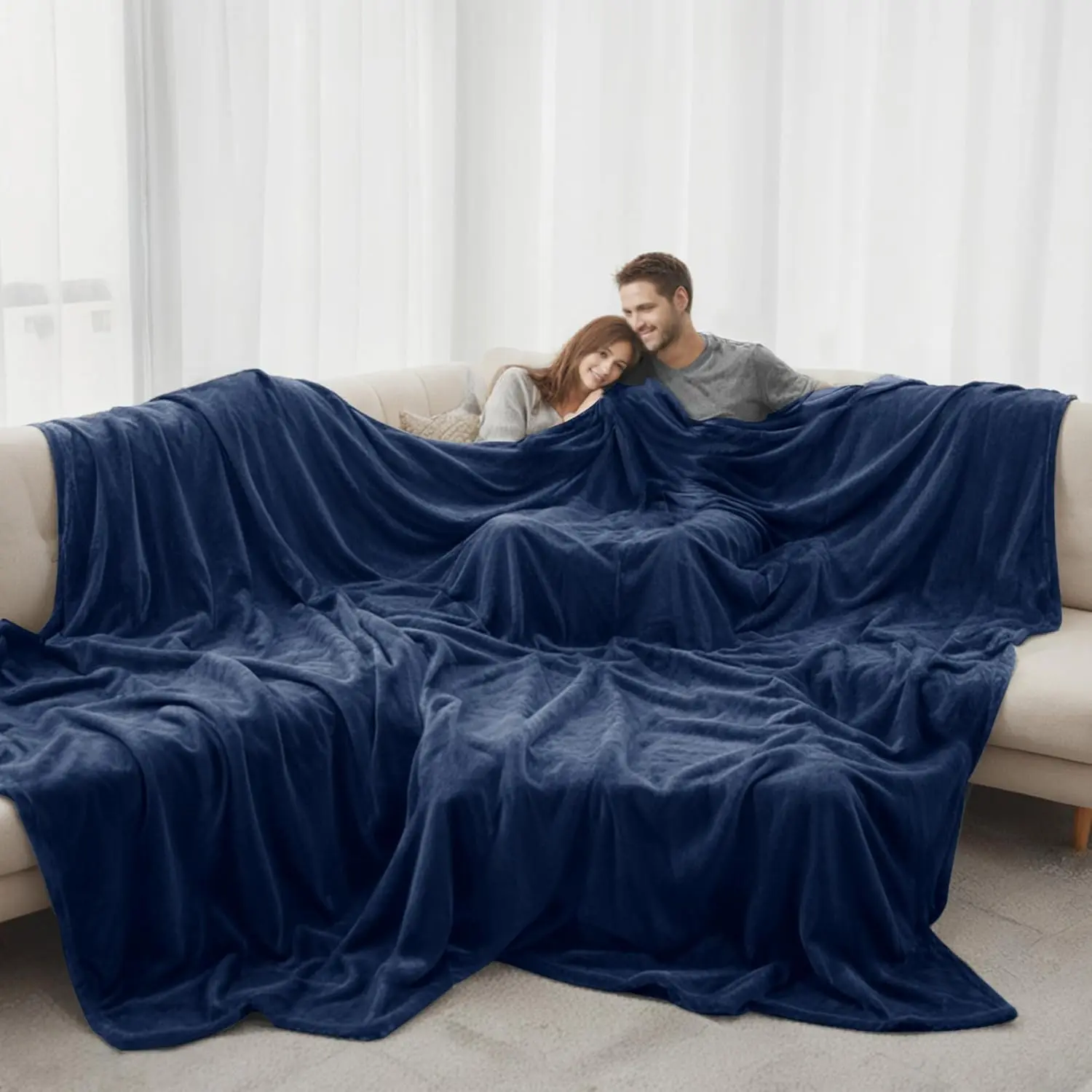 Blanket 120x120 Inches, 10x10 Giant Huge Blanket for Bed, Sofa,Travel and Camping,  Big Soft Fits the Whole Family and Outdoor, Dark Blue