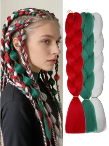 24 Inch Red Green White Christmas Braiding Hair Extensions, 3 Bundles Synthetic EZ Braids Hair, Festival Colorful Jumbo Braids Hair for DIY Long Box Braids Hairstyles，Perfect for Parties Holidays Music Festivals Halloween Christmas Date Nights