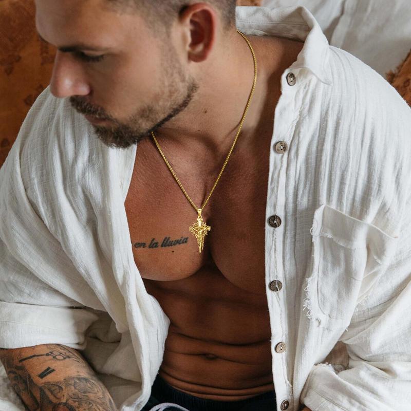 MEIDERBO Jewelry Thorn Cross Jesus Necklace 925 Sterling Silver Cross Pendant Christian Jewelry Men's Gift Fall Fashion Fall Gifts 22+2 Inch