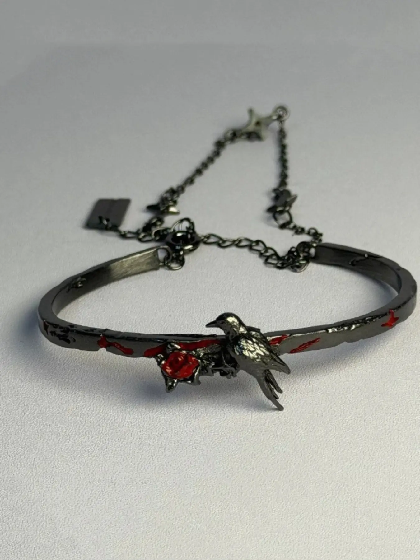 Gothic Crow Rose Bangle Bracelet Y2K Dark Aesthetic Double Layer Star Chain Bracelet Punk Cool Costume Jewelry Gift for Women
