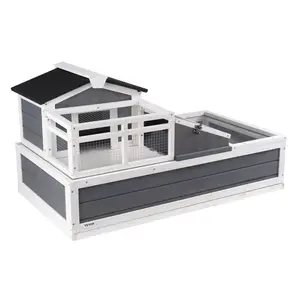VEVOR 3-Room Tortoise House, Tortoise Habitat with Balcony 2 Stories, Wooden Tortoise Enclosure Indoor Outdoor with Ramp, Tray, Openable Roof, Large Reptile Cage, 44" x 25.6"x 24"