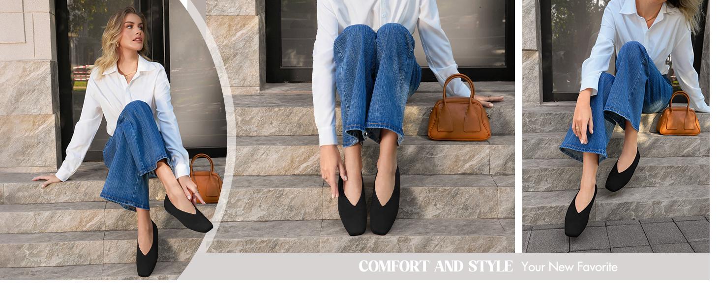 Coutgo Womens Ballet Flats Comfortable Closed Square Toe Flats Slip On Suede Work Dress Shoes