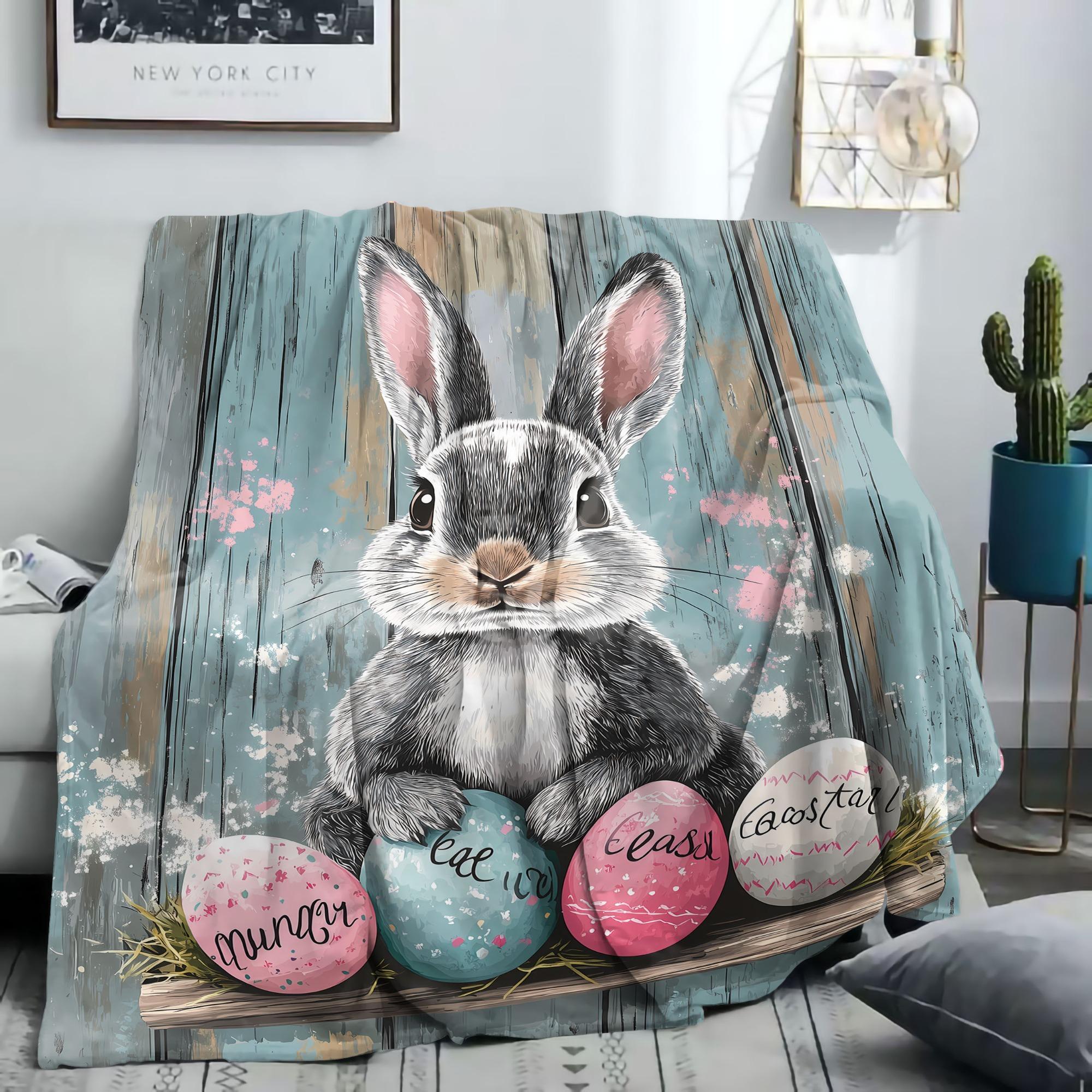 Easter Rabbit & Egg Pattern Blanket, 1 Count Soft Comfortable Throw Blanket, Cool Bedroom Bedding Blankets, Warm Napping Blanket for Home Office Camping, Soft Fluffy Blanket, Cozy Throw Blanket