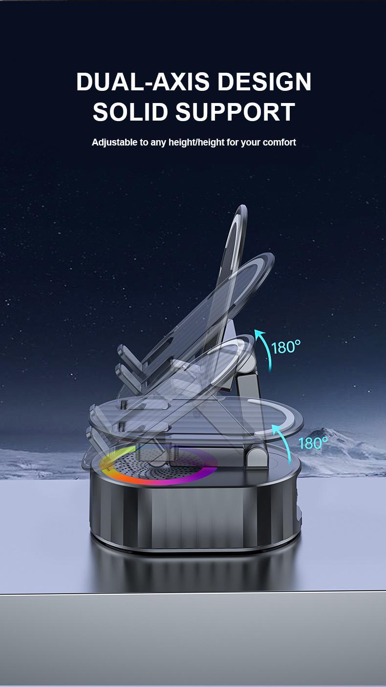 AKLLCCR Wireless Bluetooth Speaker Music Audio Phone Cell Phone Holder Box 5in1 Emergency Rechargeable (3000mAh) With Colorful Ambient Light 300° Foldable for Tablet iPhone Android