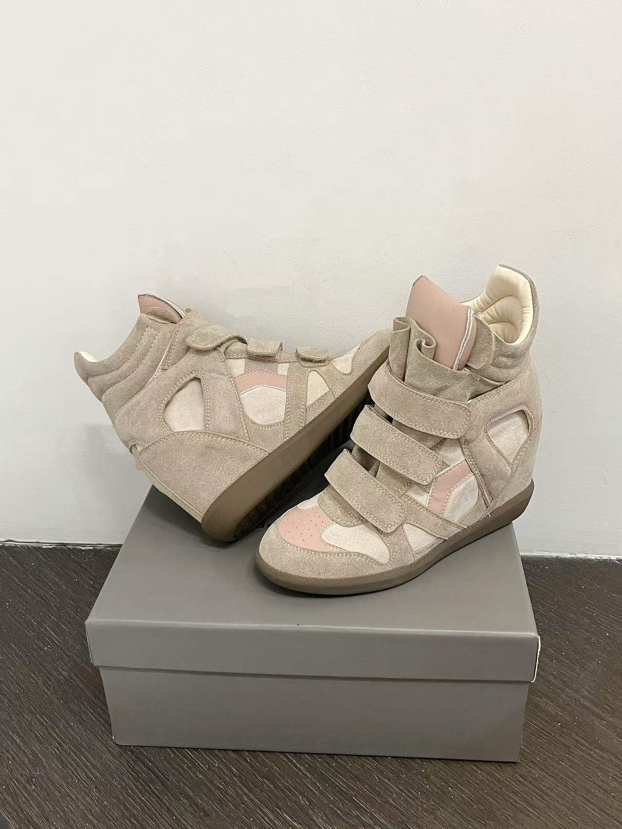 Velcro invisible inner heightening women's shoes 8CM slope heel color matching sports and leisure shoes high top shoes