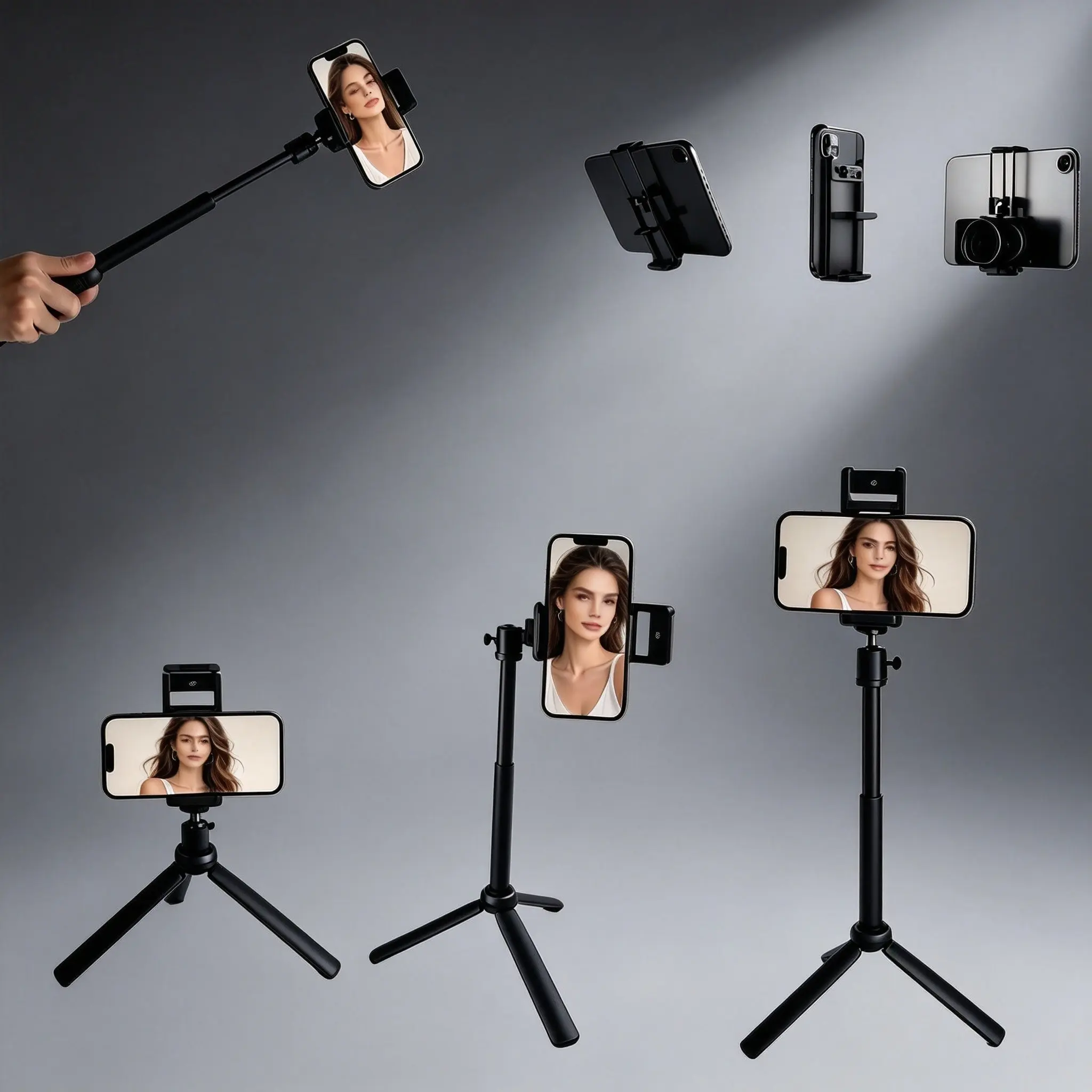 Adjustable Travel Tripod Stand with Phone & Tablet Holder, Anti-Shake, Multi-Position Mounts, Height Adjustable, Ideal for Live Streaming & Photography
