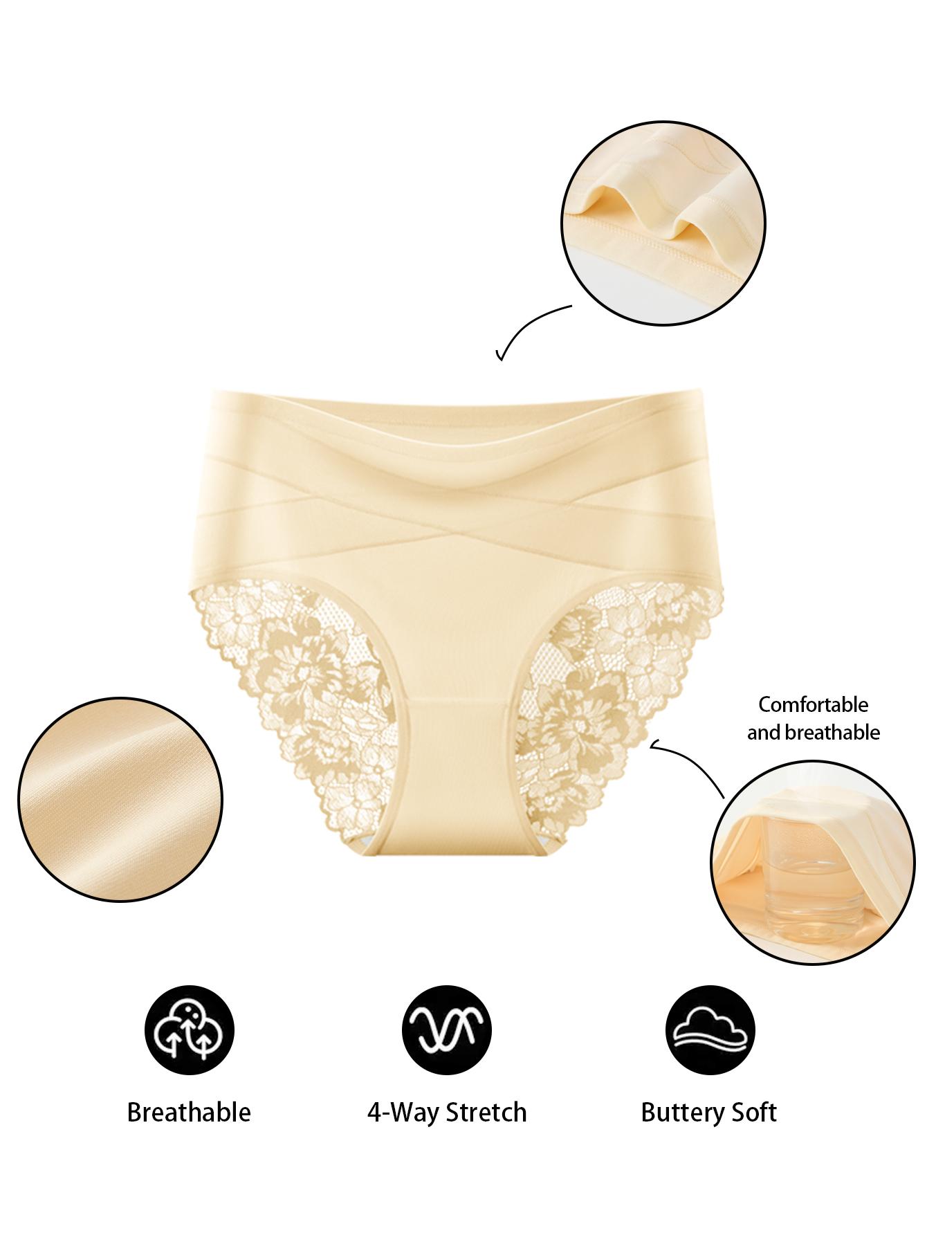 QUASTI 10 PCS Cross Design Skin-Friendly Lace Sexy Women's Underwear, High Waisted Milk Silk Fabric Soft Knicker for Breathable Comfy, Solid Color Panty Female Intimates, Suitable for Daily Wear SpringStatements