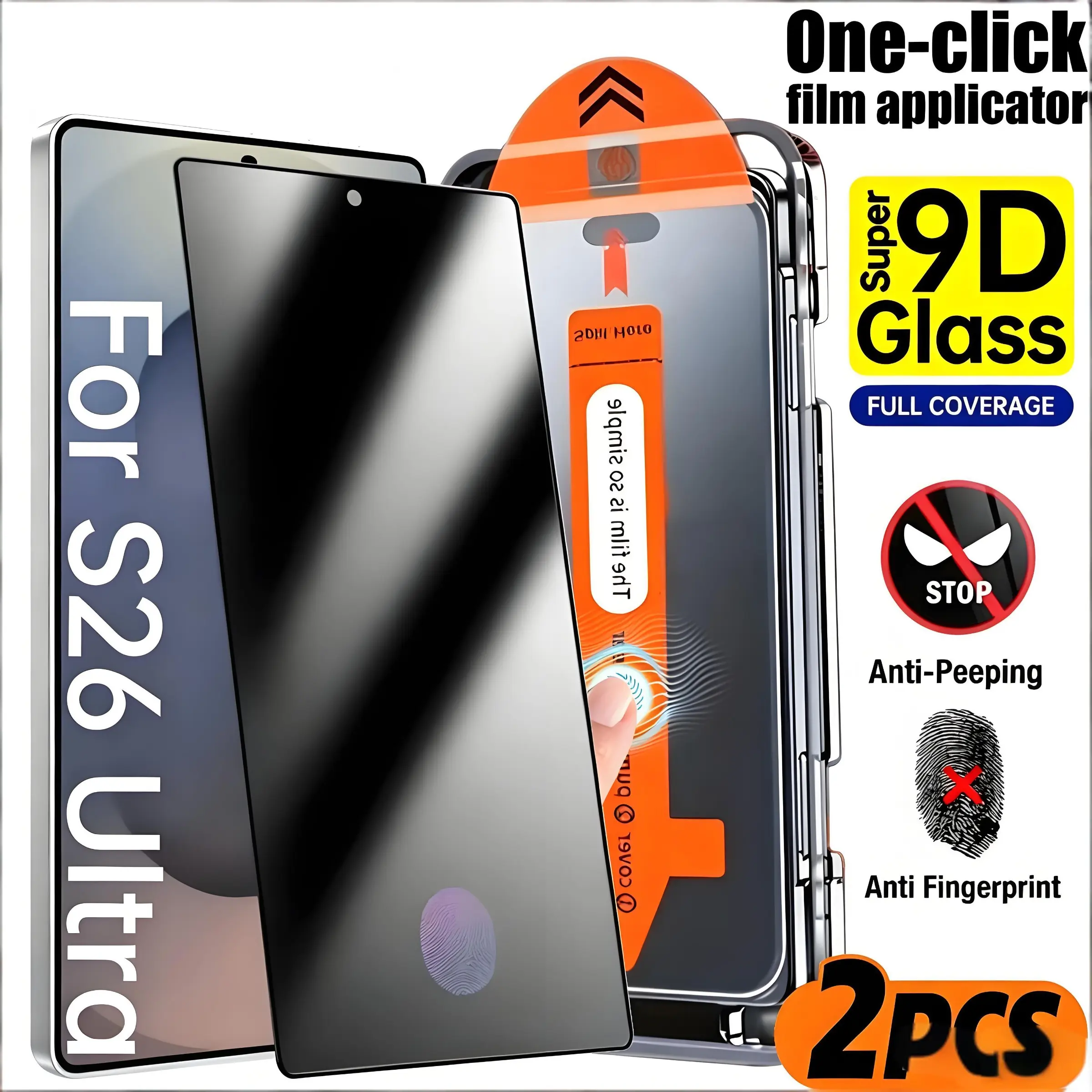 2-Pack Anti-Spy Tempered Glass Screen Protector, Dust-Free Design, Durable, Compatible with Samsung S24 Ultra/S25/S25 Plus/S25 Ultra/S25 Edge/S26/S26 Plus/S26 Ultra Series, Label Adopts dust-free design and privacy-protective tempered material