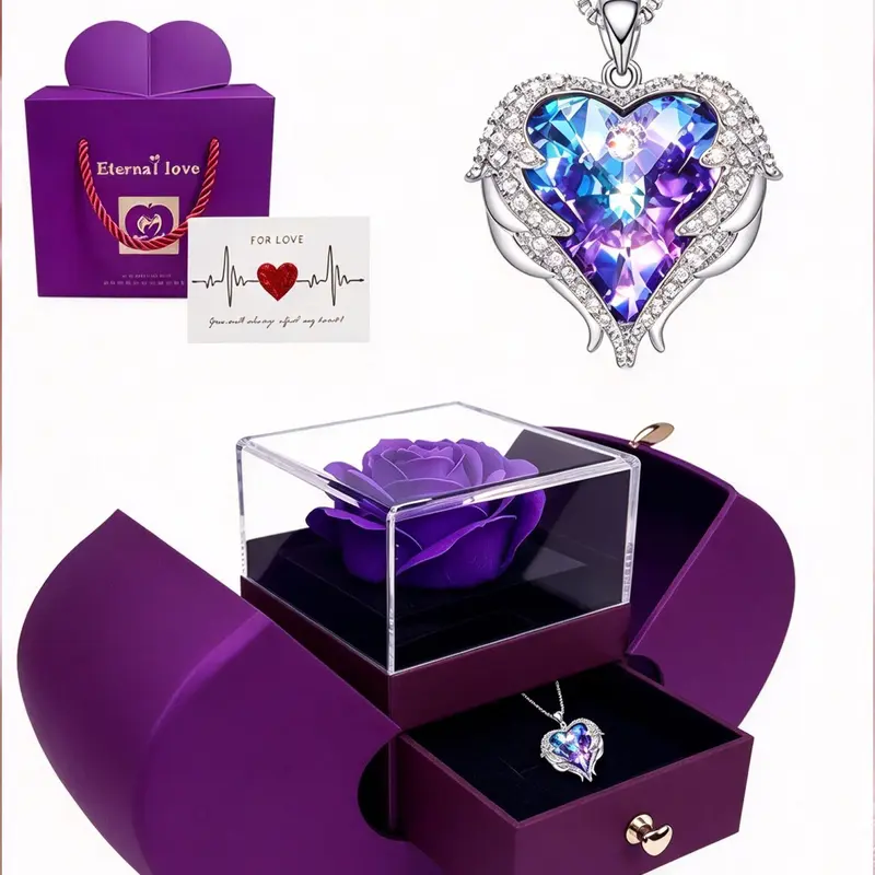 Ocean Heart Crystal Pendant Necklace Set, Heart Shaped Necklace, Love Necklace, Gift Box Included, Perfect for Mother's Day, Valentine's Day, Christmas, Anniversary, Birthday