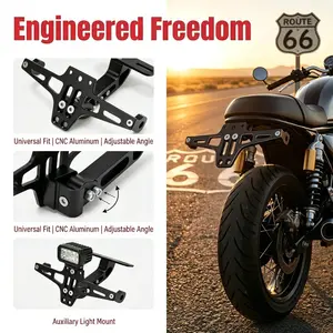 Universal Motorcycle License Plate Bracket, Aluminum Alloy Adjustable Angle, Auxiliary Light Mount, Fits Motorcycles, Scooters, Atvs