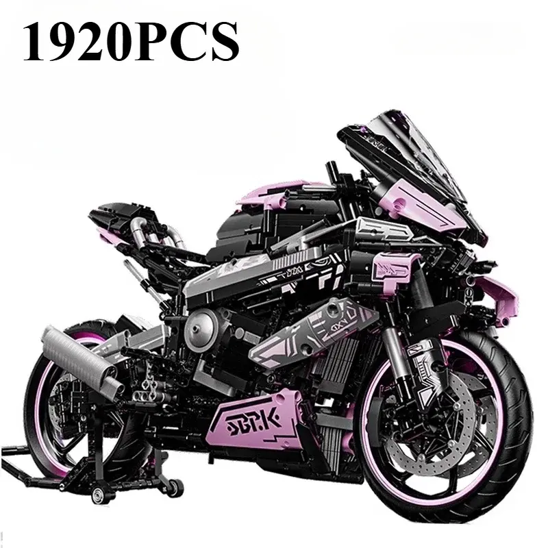 1920PCS 1:5 Scale Pink Black M1000 RR Motorcycle Building Blocks Set Realistic Sport Bike Model Technical Brick Toy for Adults