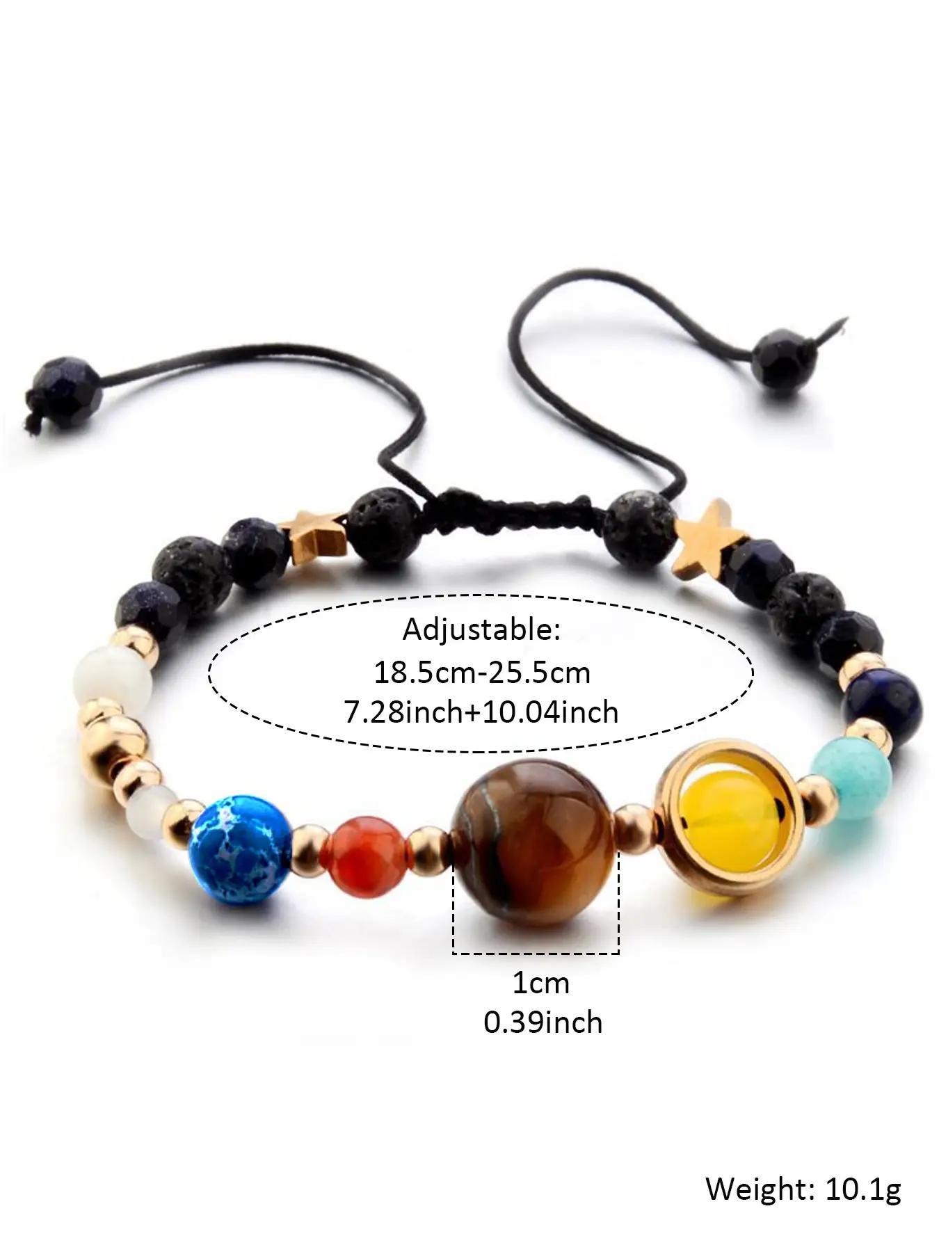 Planet Charm Beaded Bracelet, Colorblock Stone Beaded Bracelet for Women & Men, Fashion Jewelry for Party, Daily Clothing Decor, Trendy Exquisite Jewelry for Gift, Bead Bracelets, Stackable Bracelets, Solstice Gemstone Bracelet