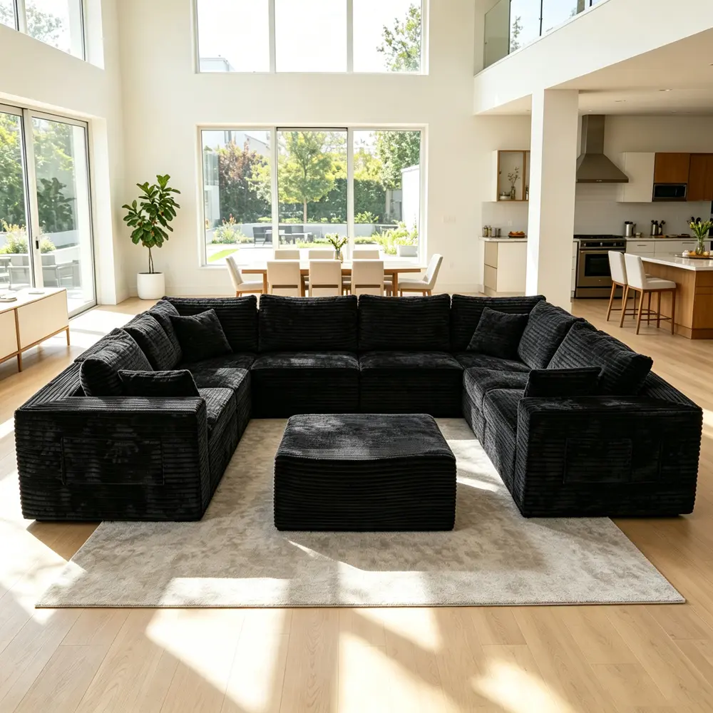 【9 Packages shipping】142"Oversized Boneless sectional couch,9 seater U-Shaped Modular cloud couches with ottoman,Free Combination Deep Seat Corner Large Couch,NoAssembly Required,For Big Comfy LivingRoom Apartment,Modern Upholstered Sofas