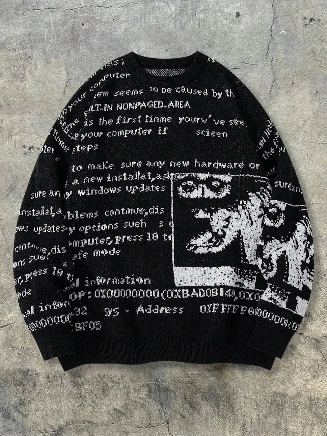 Autumn Winter Unisex Casual Sweater, Long Sleeve Loose Fit, Abstract Letter Pattern, Round Neck Pullover, Polyester Fiber, China Made