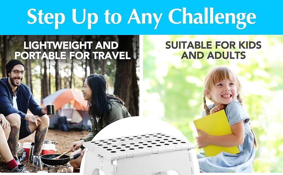 Handy Laundry Folding Lightweight Step Stool - Sturdy Enough to Support Adults and Safe Enough for - Opens Easy with One Flip - for Kitchen, Bathroom or Bedroom (White - 9 Inch)