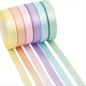 6 Rolls Solid Color Decorative Ribbon Set – DIY Satin Ribbon for Weddings, Party Decor, Cake & Gift Box Packaging, Bulk Gift Wrapping Supplies, Arts & Crafts Embellishment
