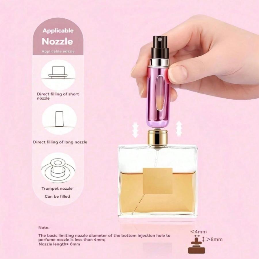 5 Pcs Refillable Travel Size Perfume Sample Bottles 5ML, Stylish Portable Design for Daily Use or Travel, Random Colors Included