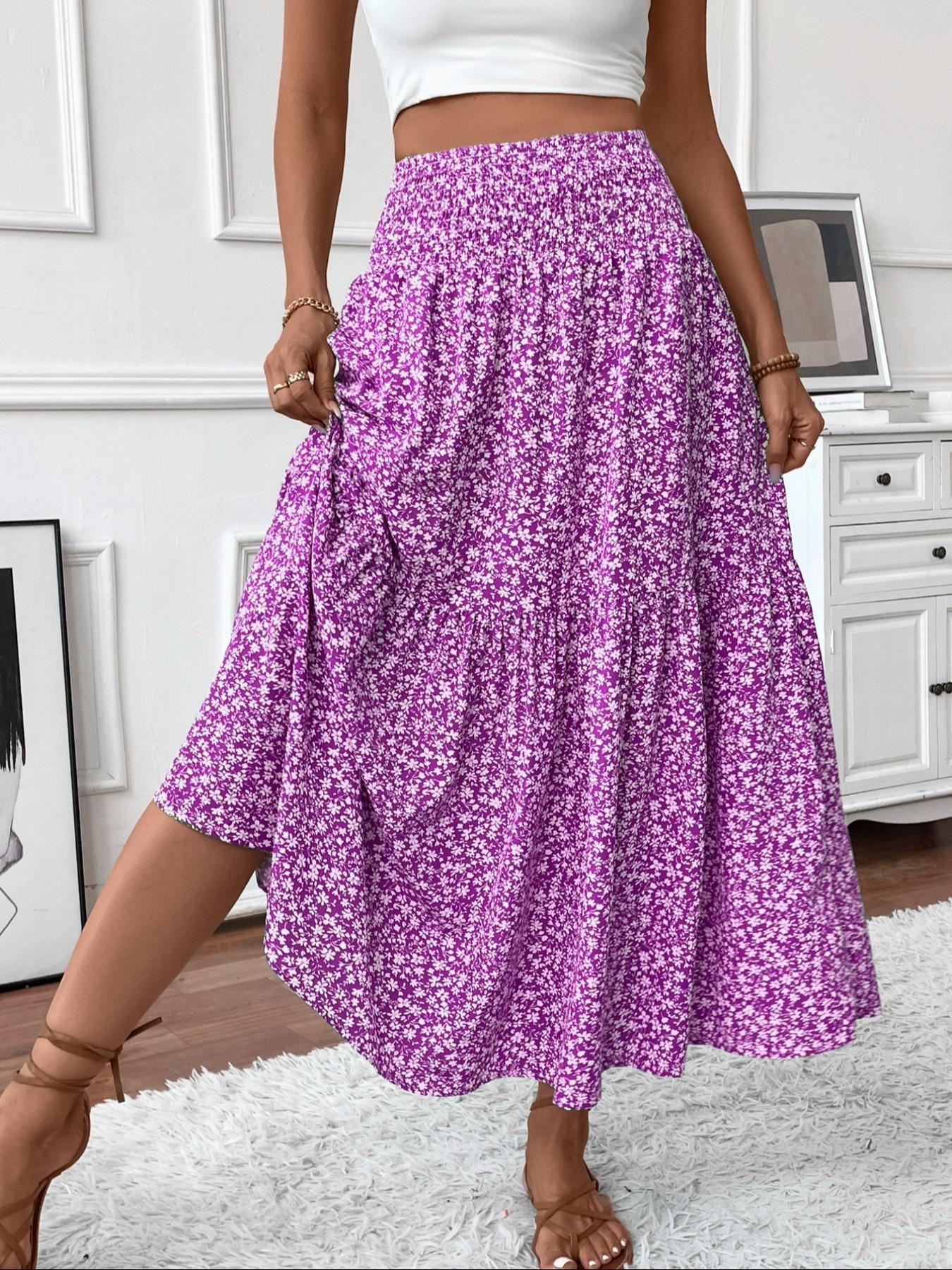 Women's Ditsy Floral Print Skirt, Boho Casual Fit A Line Long Skirt for Beach Holiday Vacation, Ladies Summer Clothes