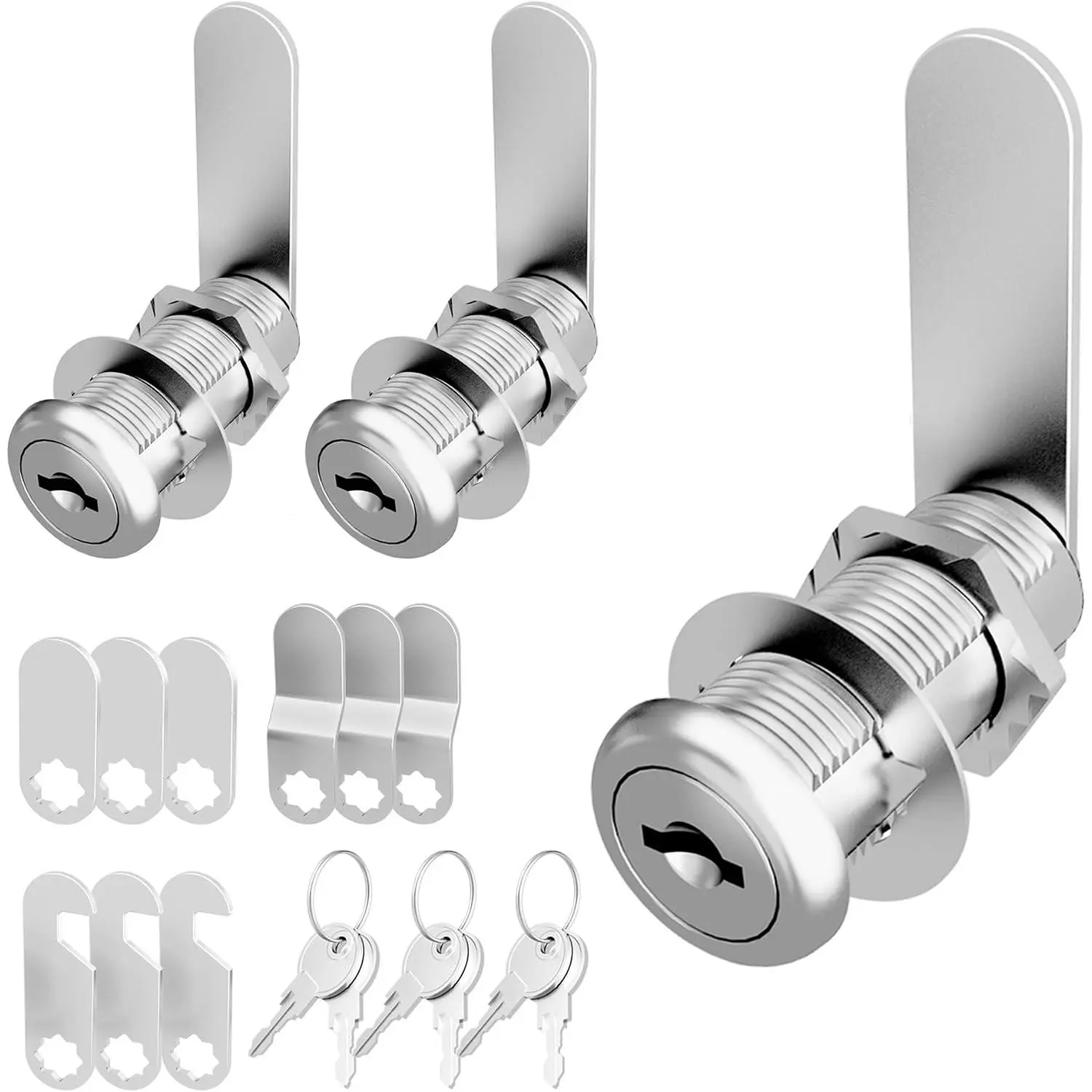 3 Pcs Keyed Alike Cabinet Cam Locks with Keys, 1-1/2 Inch Zinc Alloy Replacement Locks for Cabinet Drawer and Mailbox