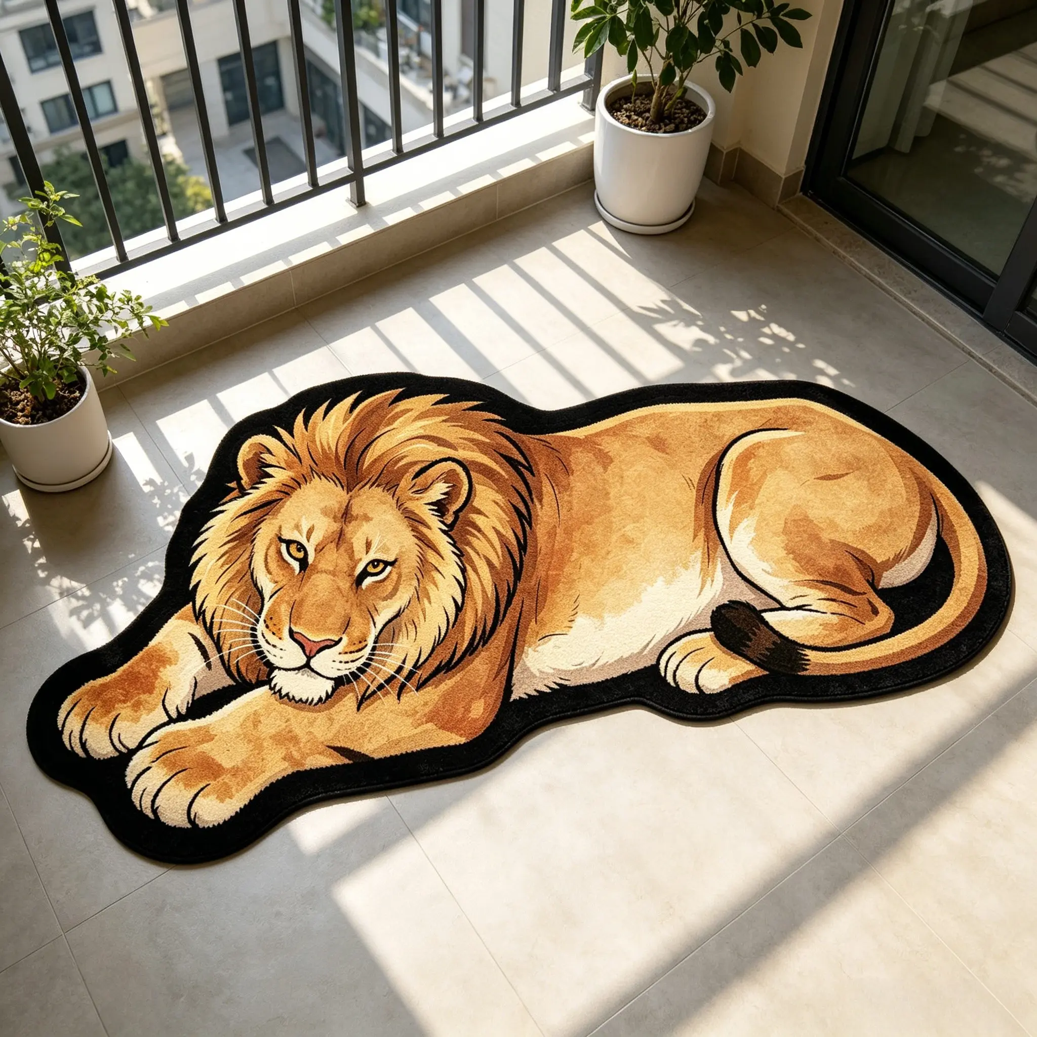 Vintage Lion Pattern Rug, American Street Style, Hand Wash Only, Decorative Mat for Living Room, Bedroom, Study, Easy Clean, Unique Home Decoration