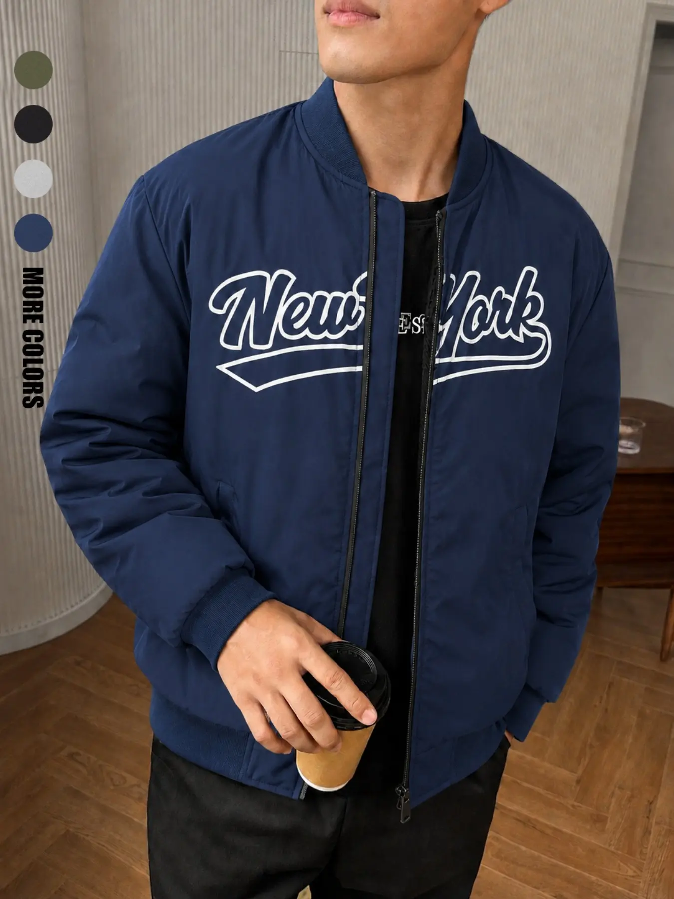 Men's Autumn/Winter Everyday American Retro Print New York Letter Baseball Jacket/Outerwear. Suitable for home, work, outdoor, urban, regular, trendy, street, casual, youthful, minimalist, campus, versatile, high-quality, stylish, individual, and sporty.