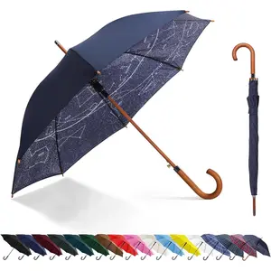 Large Windproof Automatic Open Stick Umbrella 50 Inch Oversized J Hook Handle Unbreakable Rain Golf Umbrella for Men and Women
