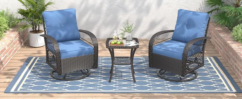 Amopatio 3 Pieces Patio Furniture Set, Swivel Glider Rocker,2 Wicker Patio Bistro Set with Rocking Chair, Thickened Cushions and Table for Lawn/Garden