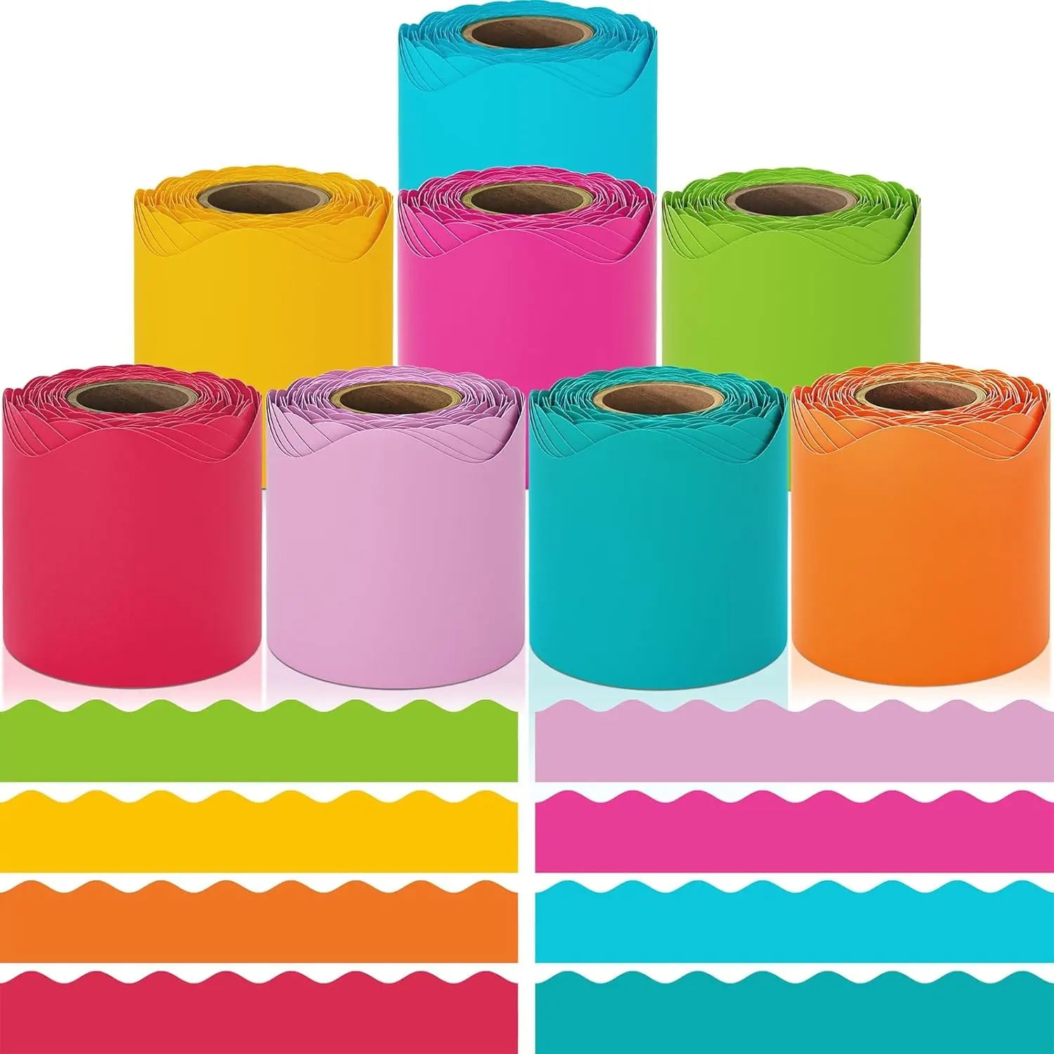 8 Rolls 262.4 Ft Rainbow Scalloped Bulletin Board Borders, Colorful Bulletin Board Decorations for Class School Office, Ideal for Blackboard Whiteboard Trim Classroom Decor