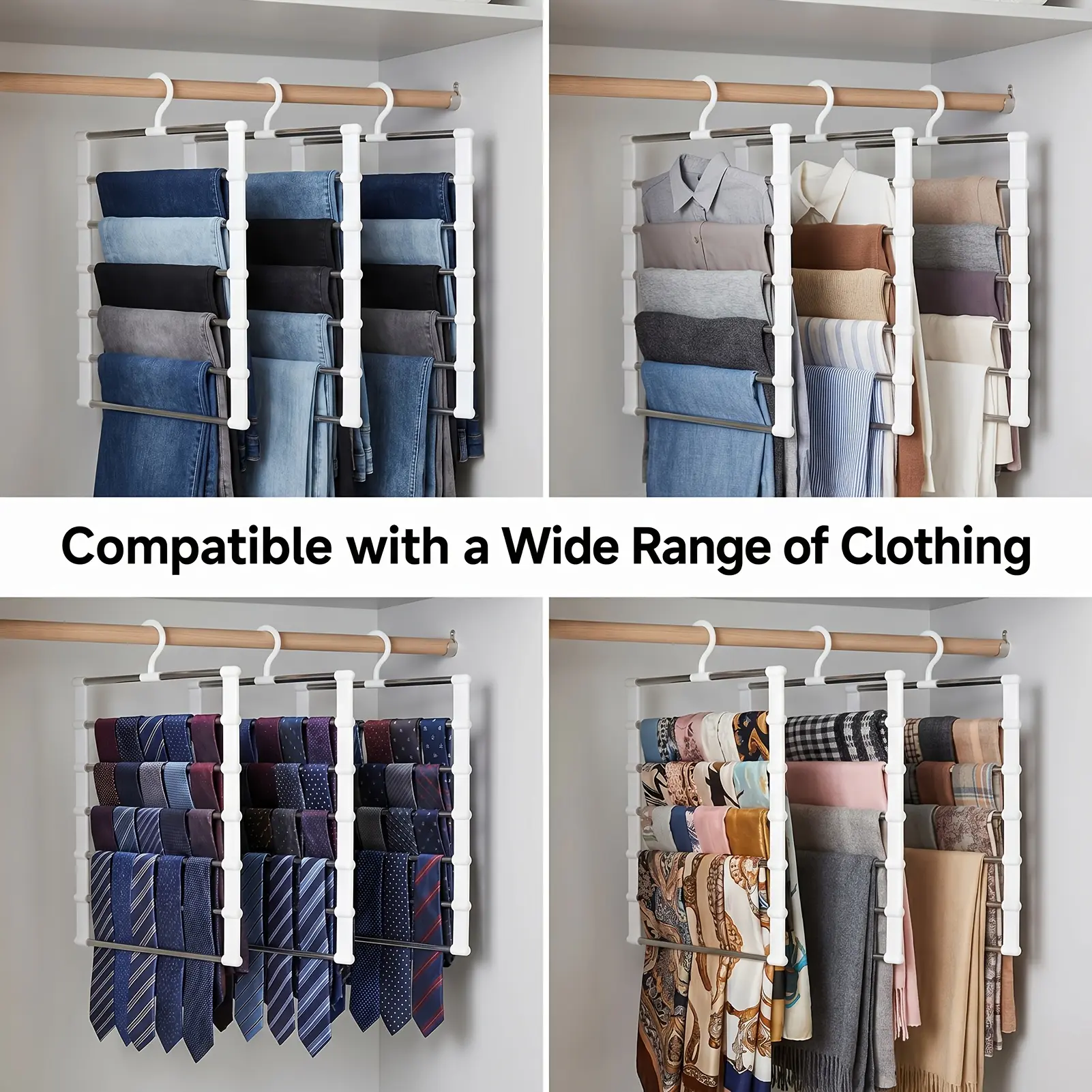 3/7-piece multi-layer stainless steel pants rack, space-saving wardrobe storage and organization, non-slip stackable pants rack, suitable for pants, jeans, scarves, wardrobe storage and organization Hangers Organiser