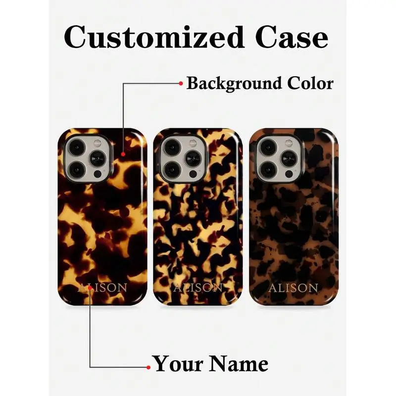 Custom Leopard Print Letter Slogan 2 In 1 Glossy Film Hard Shockproof Phone Case Slim Durable Personalized Protective Cover Compatible With IPhone 11 12 13 14 15 16 17 Pro Max Animal Print Accessory