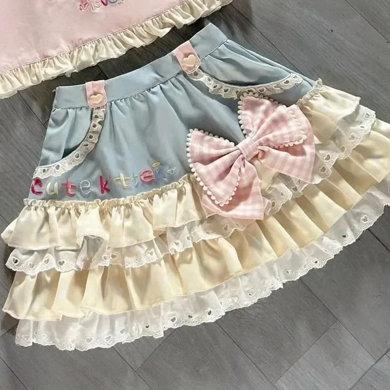 2025 Faldas Mujer De Moda Japanese Summer Skirt Women High Waist Jupe Kawaii Embroidery Fashion Plaid Mini Y2k Pink Cute Skirts
