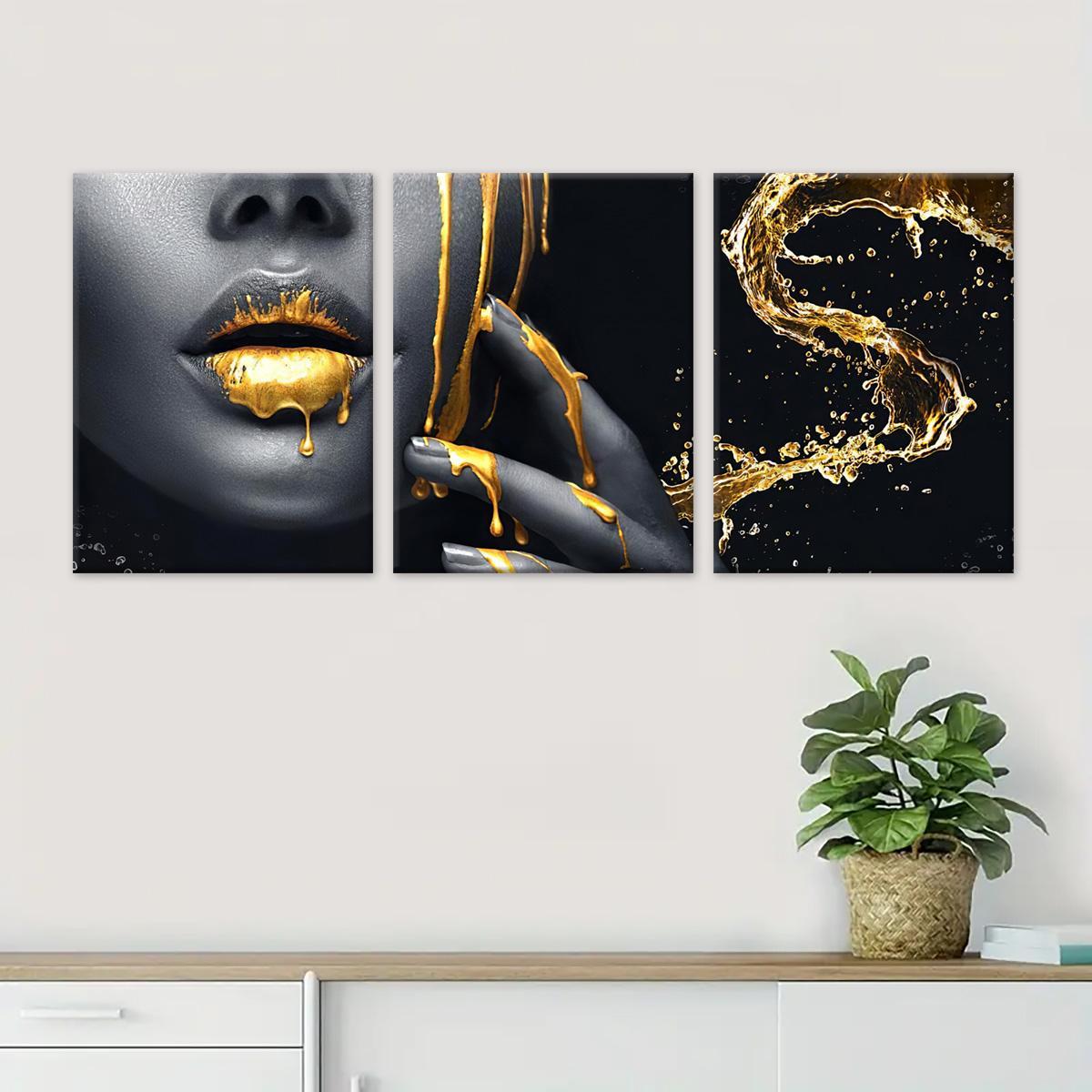 Wooden Framed Canvas Painting, 3 Counts/set Modern Art Figure Pattern Artistic Wall Art, Wall Picture, Dining Room Wall Art, Artwork, Wall Decor for Home Living Room Bedroom Office
