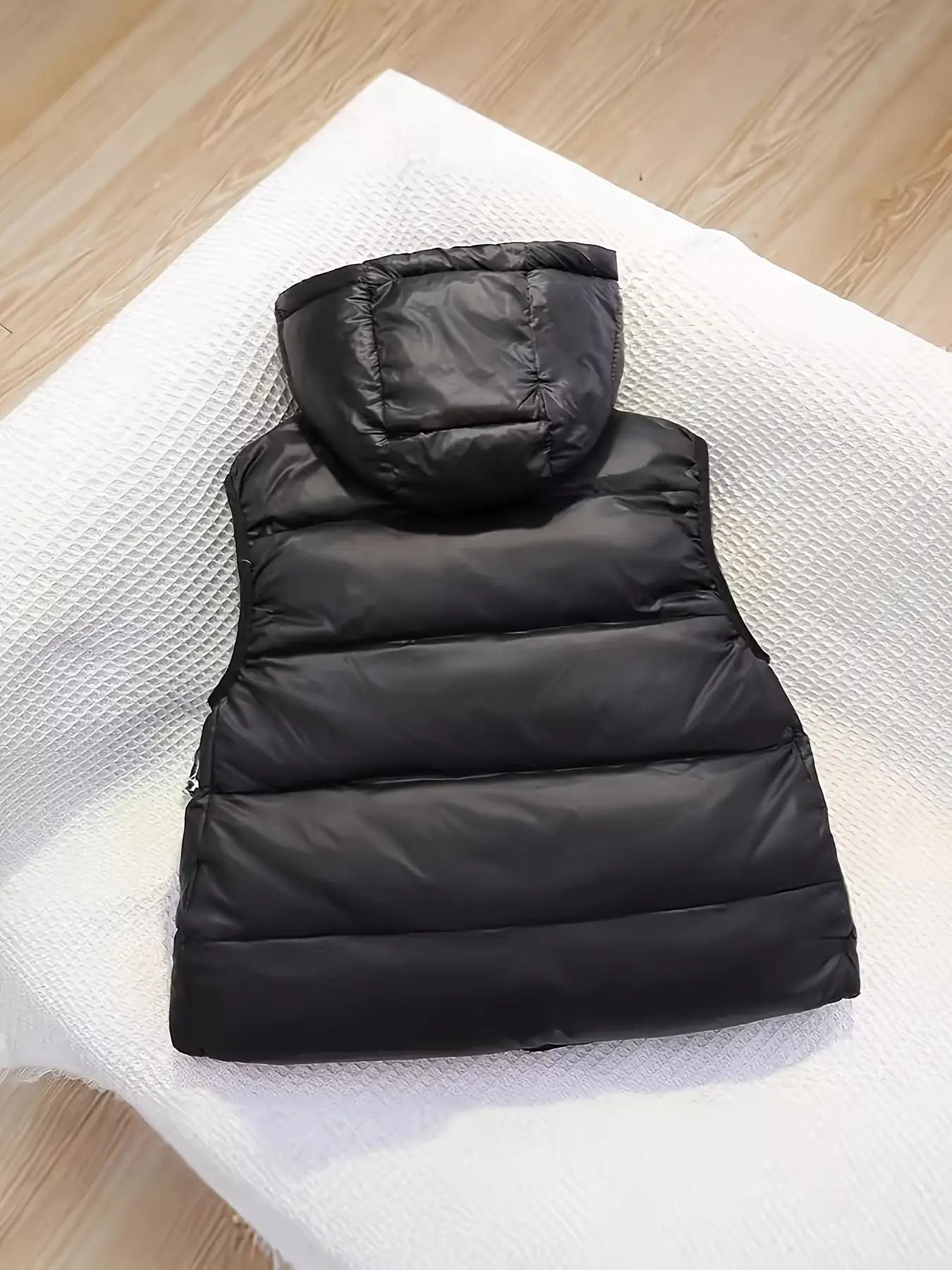 Girls' Hooded Jacket with Full-Zip Front & Golden Lettering - Warm Winter Coat with Insulation, Filling, Casual Outerwear for Everyday & Formal Events, Easy Hand Wash Care (Black, Short Length, H-Line Silhouette) - Ideal for School, Parties, Family Outing