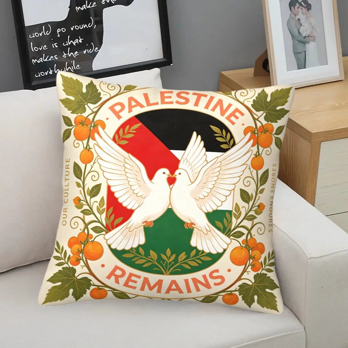 45x45cm Vintage Engraving HD Digital Print Throw Pillow, Machine Washable, Trendy Pomegranate Fig Citrus Vine Pattern, Versatile Decor Cushion For Rental Homestay Bay Window (Pillow Insert Included)