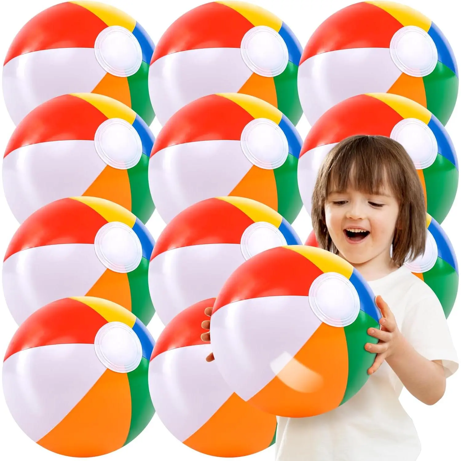 12 Pack 16 Inch Inflatable Beach Balls - Large Rainbow Beach Ball Bulk for Pool Parties, Kids & Adults Summer Pool Party Toys, Beach Toys, Party Favors