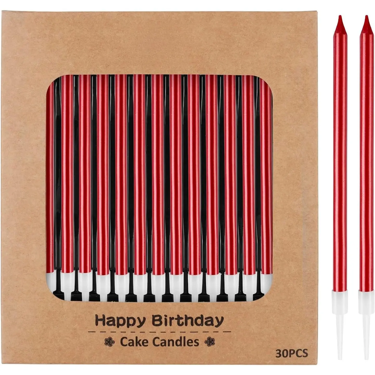 30-Count  Long Thin Metallic Birthday Candles, Cake Candles, Birthday Parties, Wedding Decorations, Party Candles, Cake Decorations