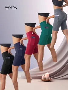 5pcs New Yoga Shorts for Women, High Waist with Pockets, Butt Lifting, Running Training, Fitness, Cycling, Five-Piece Set