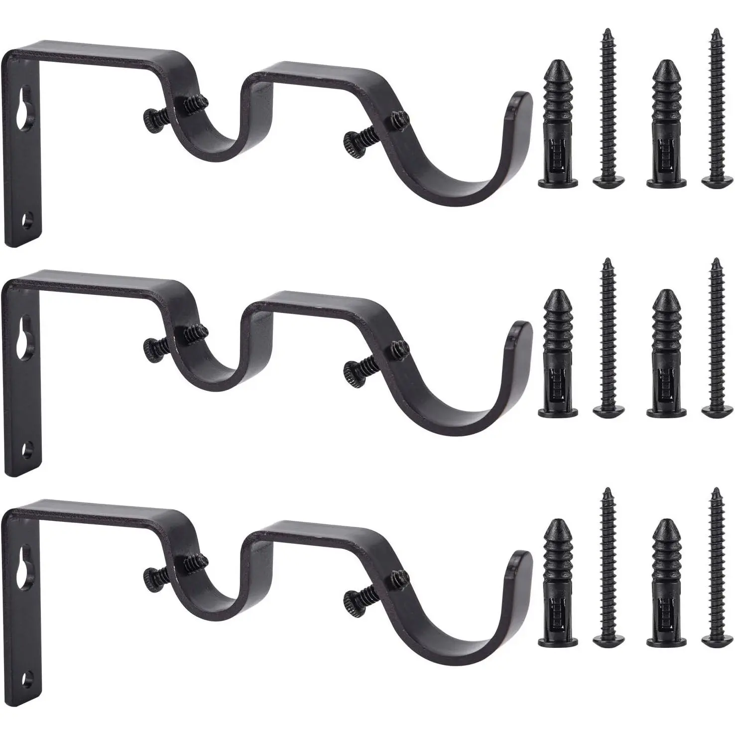 Bronze Double Rod Curtain Brackets, Set of 3 Heavy Duty, Fits 1"&0.7" Rod | Oil Bronze double brackets set of 3 for 1" & 0.7" rods. Sturdy Iron holds 30 lbs.  living room, bedroom, Easy mount.
