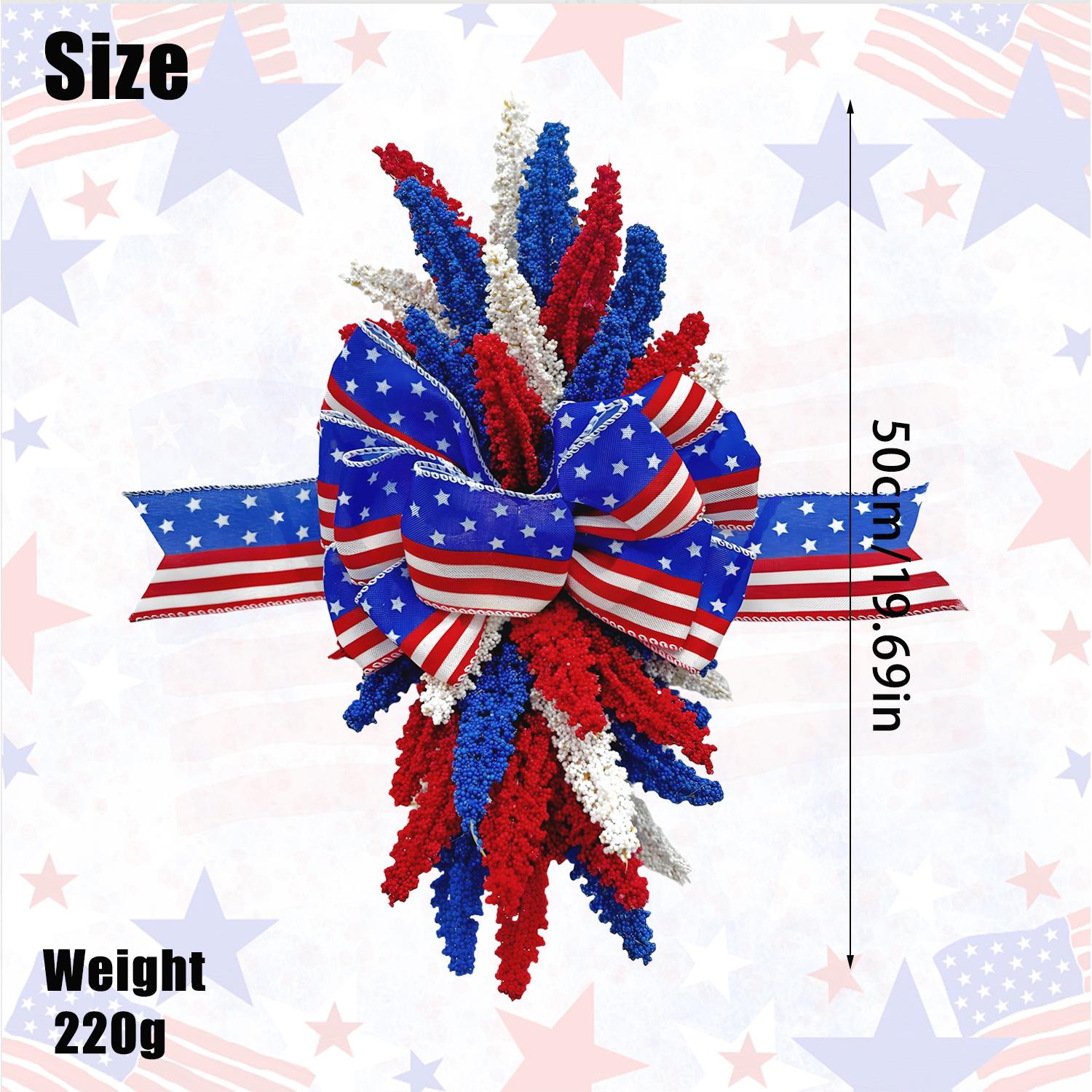 National Day Independence Day Wreath Cross-Border Home Decor New Product Red, White, and Blue Wheat Ears Hanging Decoration Door Wreath