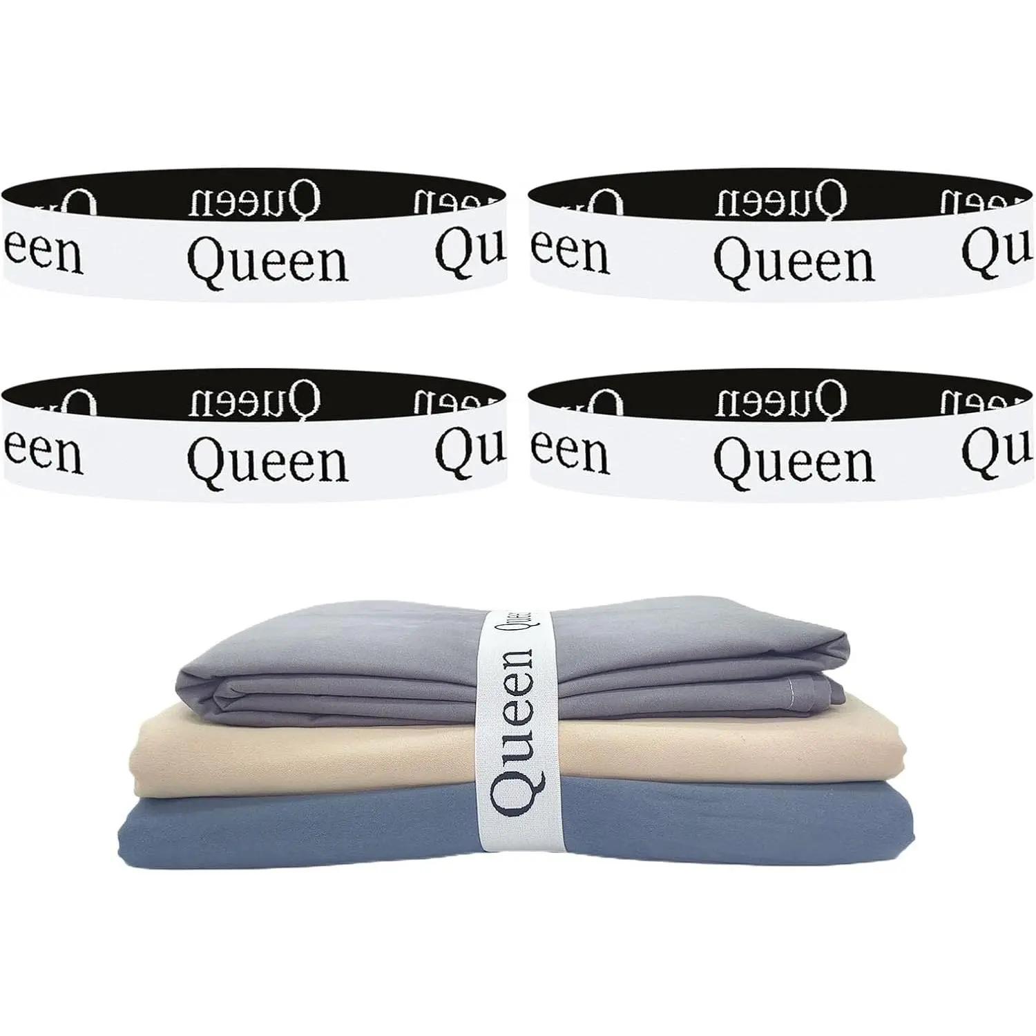 4 count Bed Sheet Organizer Bands, Sheet Organizers and Storage Label Bands, Sheet Label for Bedding, Sheets Organizer for Closet,Sheet Keepers Linen Labels Bedding Bands (4Pcs )