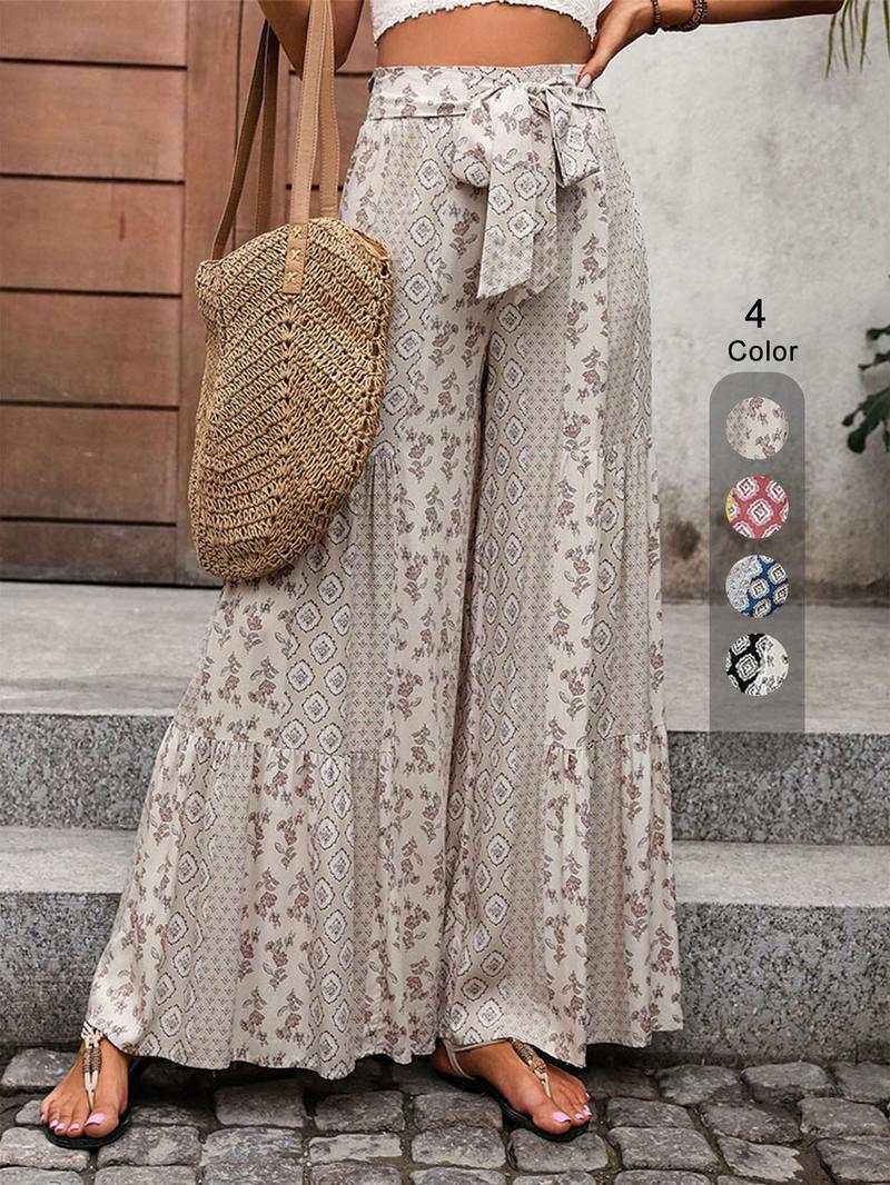 Women's All Over Print Pants, Boho Casual Comfy Trousers for Beach Vacation Holiday, Ladies Bottoms for Summer, Casual Bohemian Trousers