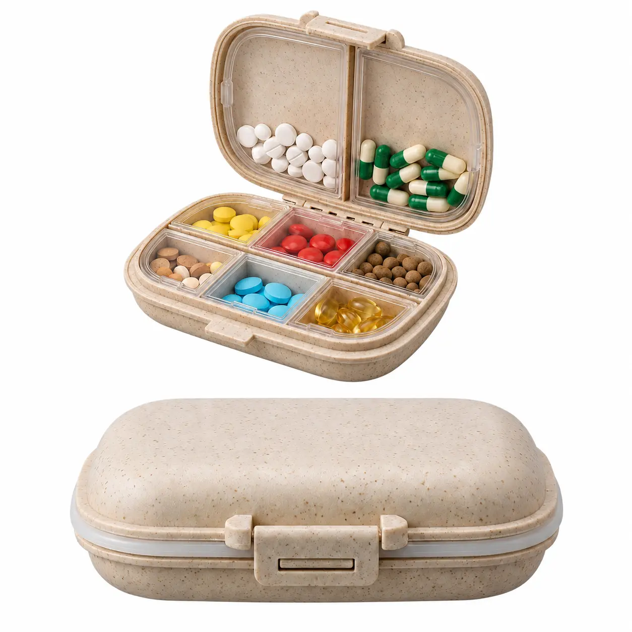 Small Pocket-Size Pill Organizer Box with Multiple Compartments, Safe Storage for Vitamins & Meds, Portable Home-Travel Daily Dose Medicine Case, Multiple Comp.