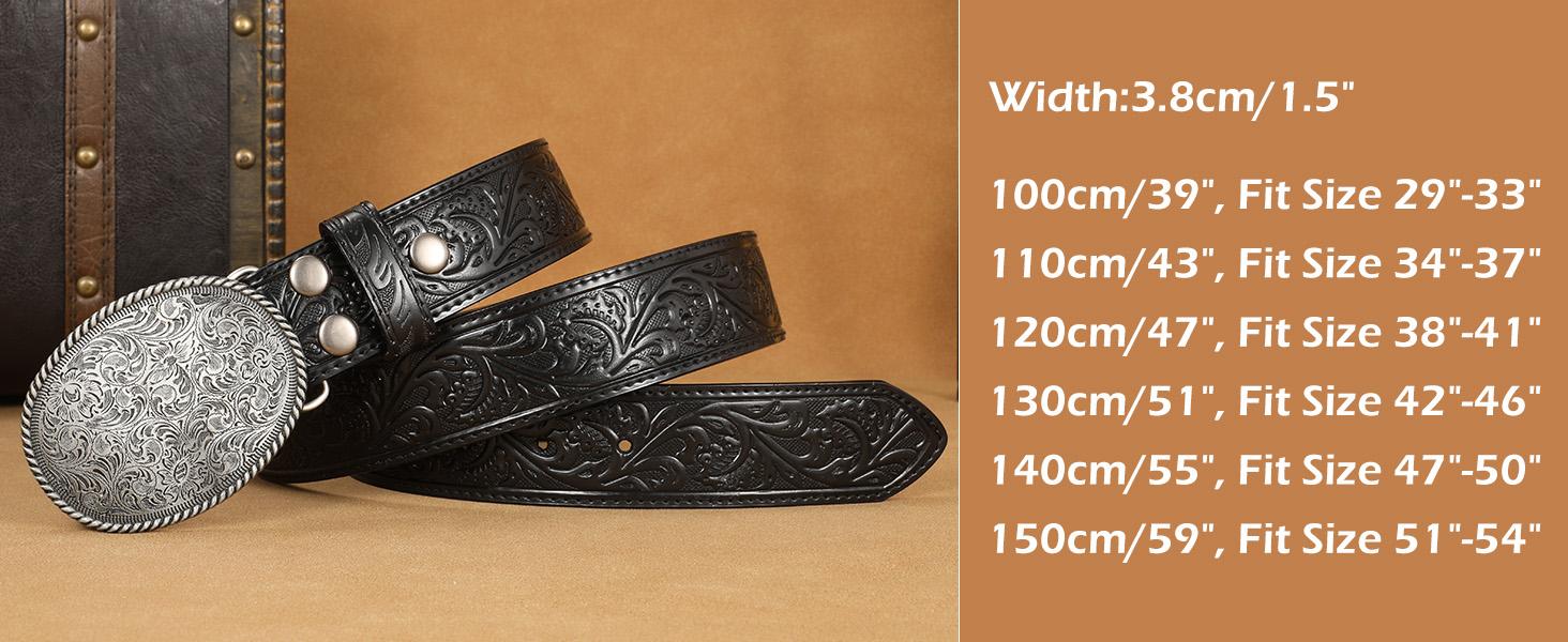 SUNDAY MIRTH Western Leather Buckle Belt for Men Women Cowboy Cowgirl Mens Leather Belt for Jeans