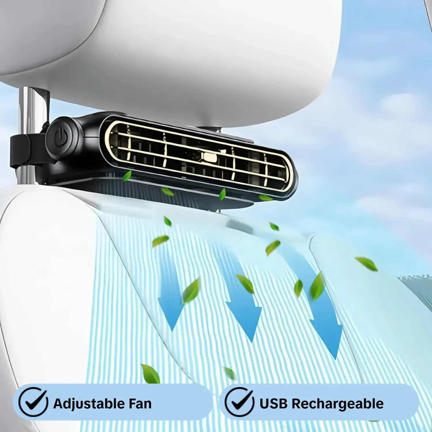 Adjustable Car Fan, Portable Car Seat Cooler, Fan Cooling, Rear Seat Passenger Adjustable Air Vent Fan, USB Rechargeable Fan, Ventilation Fan, Suitable for Most Cars and Car Accessories, SUV, RV, Boat