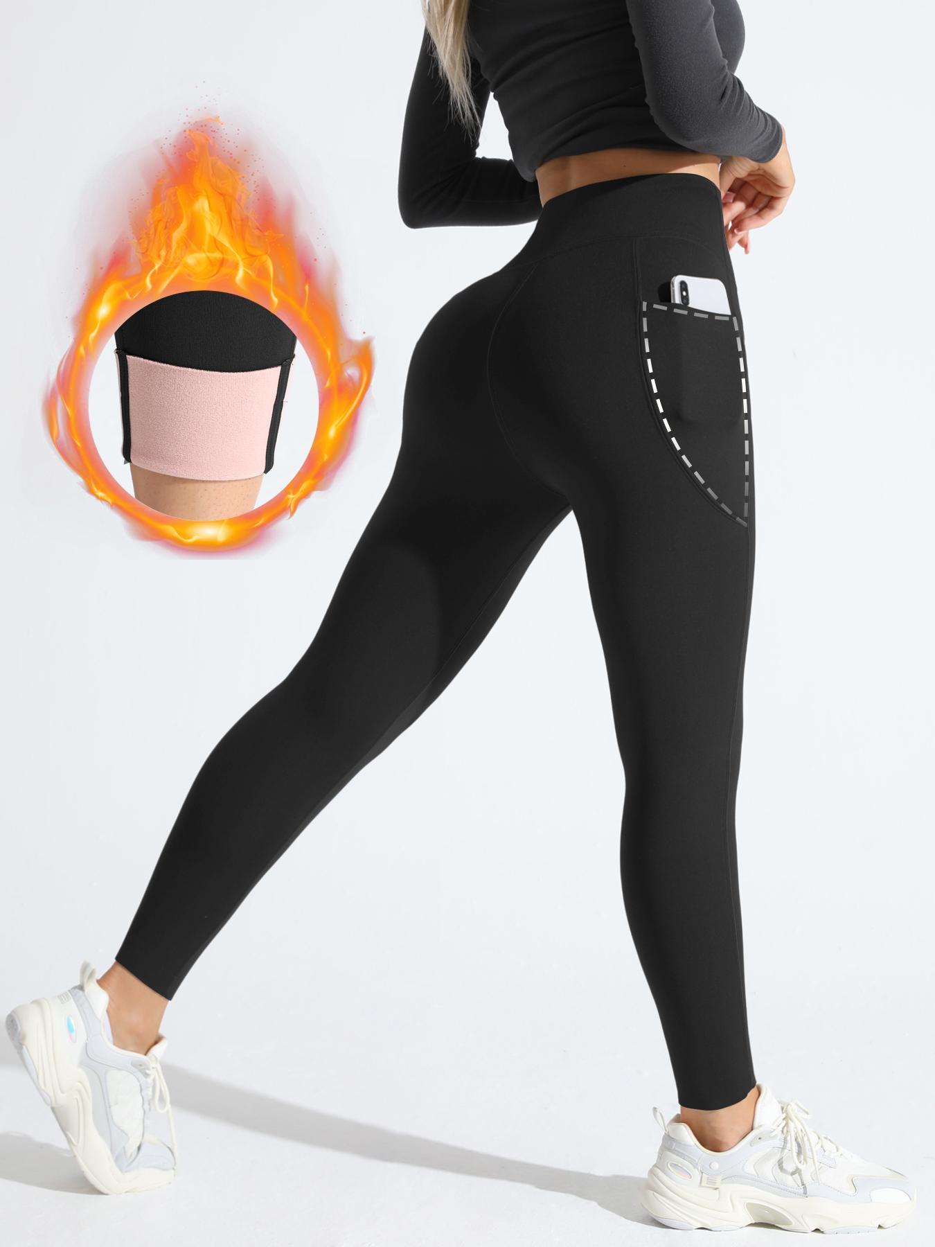 Women's Winter Sports Yoga Pants, High Waist Pocket Design, Elastic Fit, Ideal for Outdoor Cycling & Running, Perfect for Fitness Activities