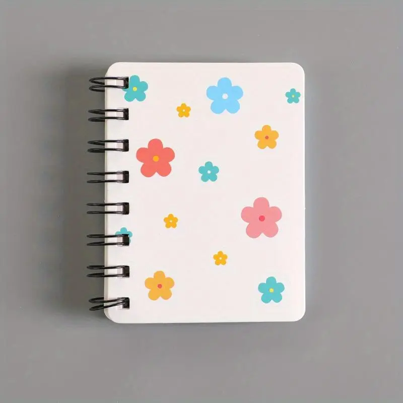 Little Bear Flower Heart Expression Side Flip Ring Notebook A7 Ring Mini Portable Student Pocket Book Spiral Bound Notebook Writing Notebook Aesthetic Notebook Cute Stationery Supplies Journal