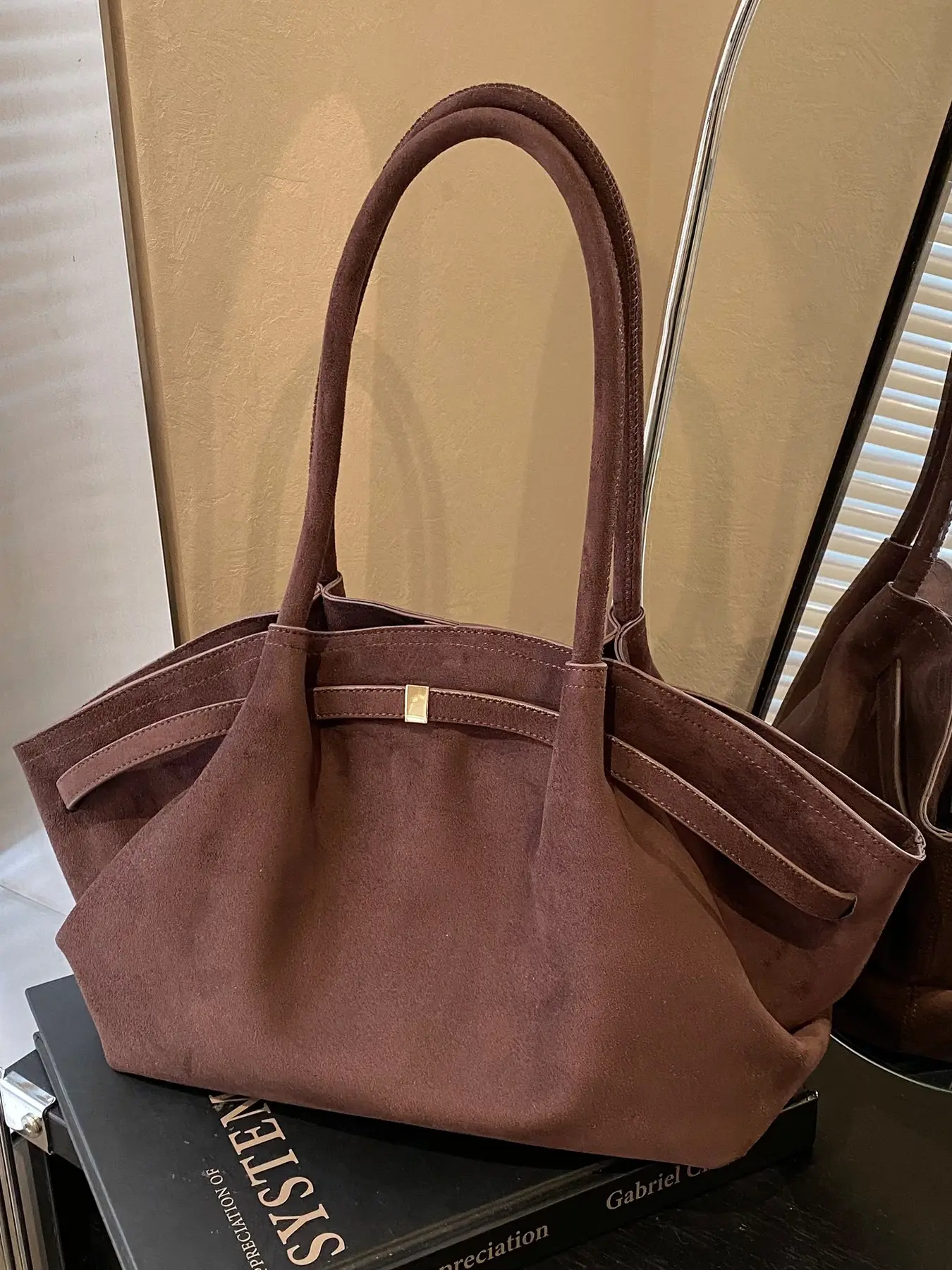 Retro Large Capacity Commute Tote Bag, Casual Commuter Bag, Versatile Fashion Simple Shoulder Bag, Casual PU Material, All Seasons Use